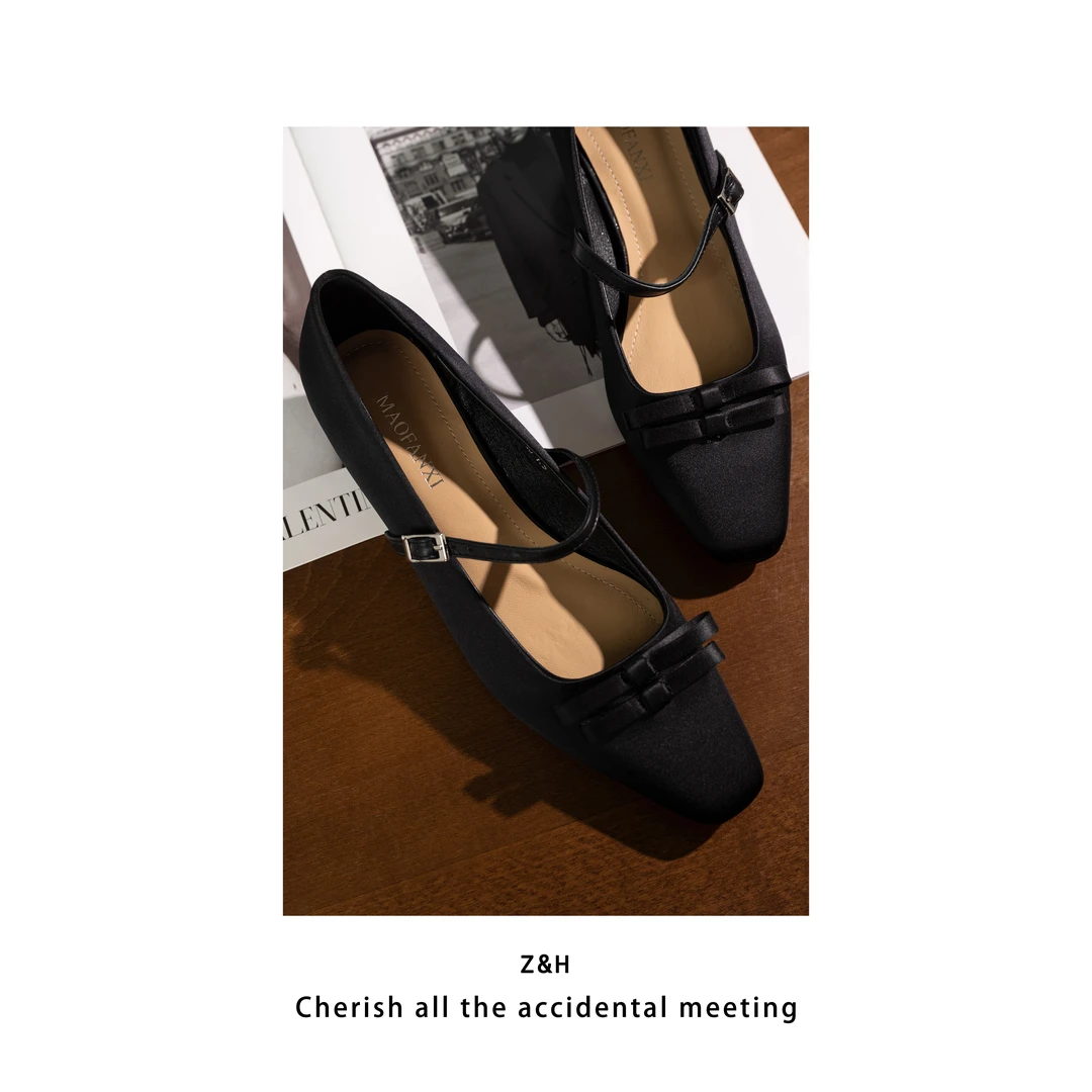 ZH【纽约时报】法式气质女鞋浅口一字扣带单鞋优雅高跟鞋