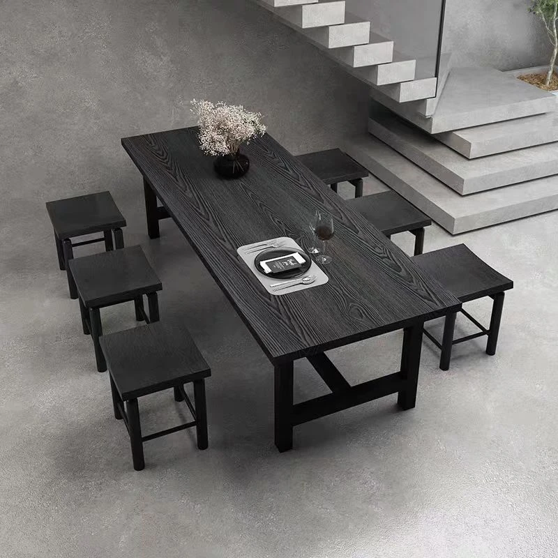 实木组合家用侘客厅现代茶桌风桌椅简约条桌寂大板长办公洽谈