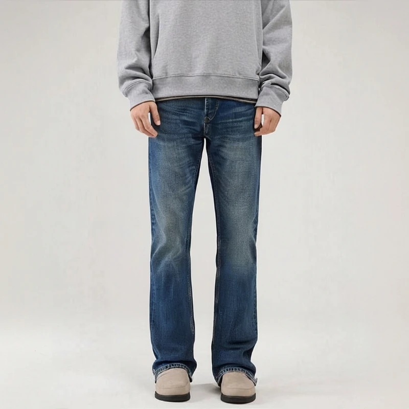 春秋13盎司赤耳丹宁直筒无弹时尚潮流百搭男士深蓝复古牛仔裤