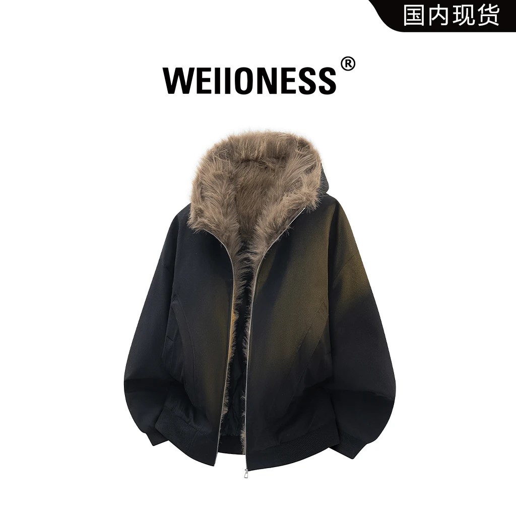 WEIIONESS美式潮流男装毛领棉衣冬季新款百搭痞帅休闲保暖外套男