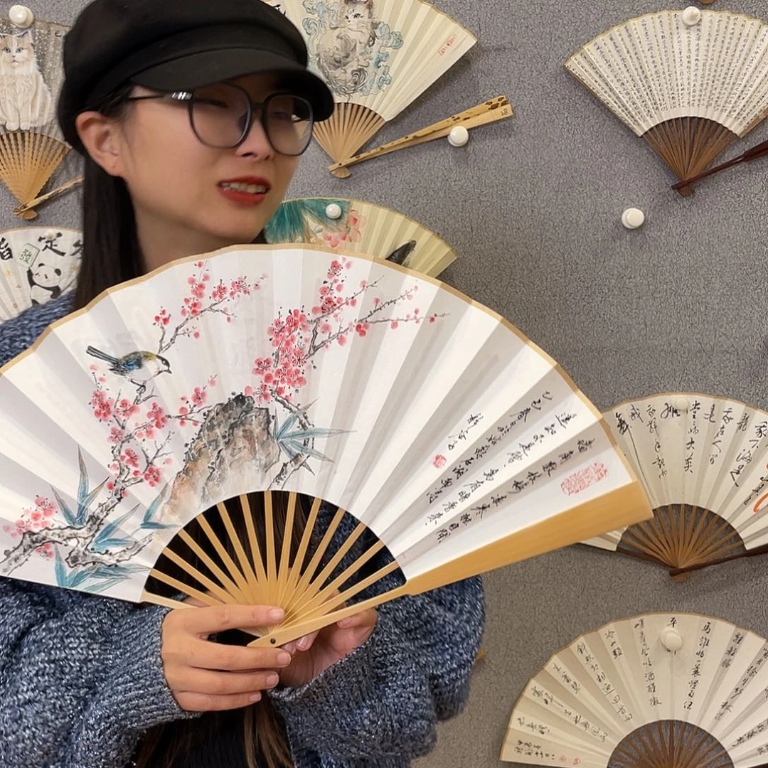 国画10寸玉竹-纯手绘-文玩扇骨（默认粘好）