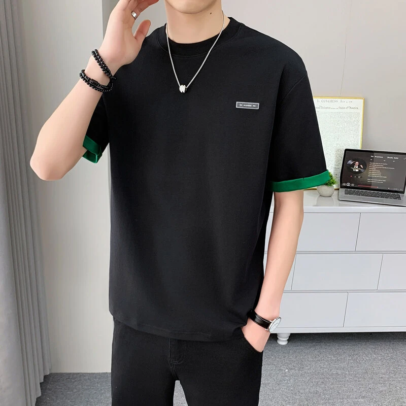 男士夏季潮流新款半袖休闲舒适百搭轻奢简约圆领短袖T恤时尚韩版