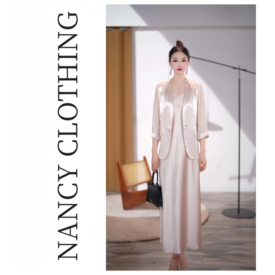 【南希定制】2179高级感小西装外套女2025夏季薄款短款醋酸缎面西服