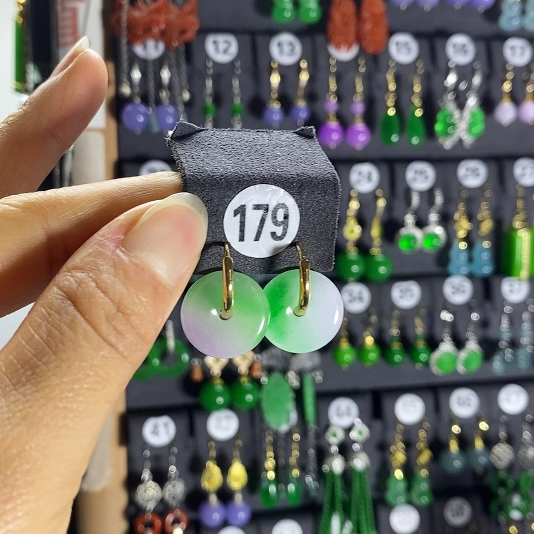 银S925镶嵌翡翠耳饰179