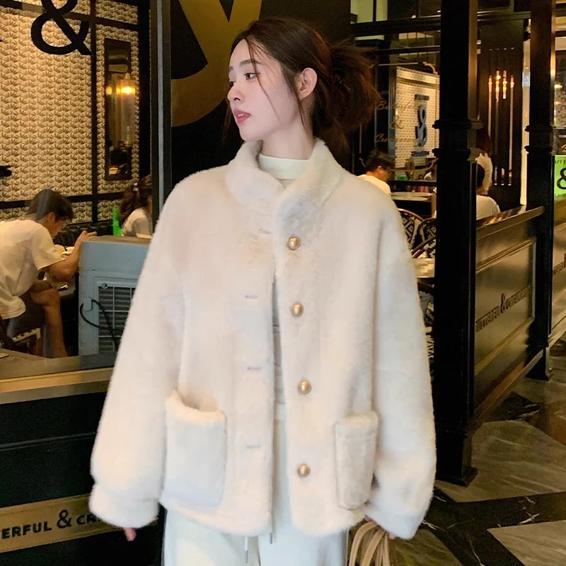 小香风立领仿水貂毛绒环保皮草女冬季2025新款高级感上衣毛毛外套