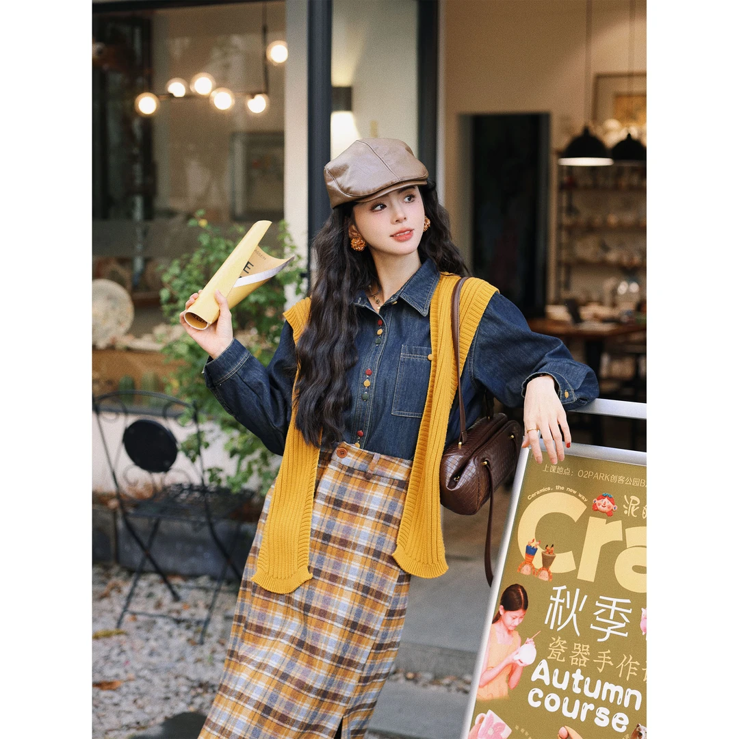 陈佳洁【巴黎街头】港风复古加绒牛仔衬衫秋冬百搭外套JA1999411