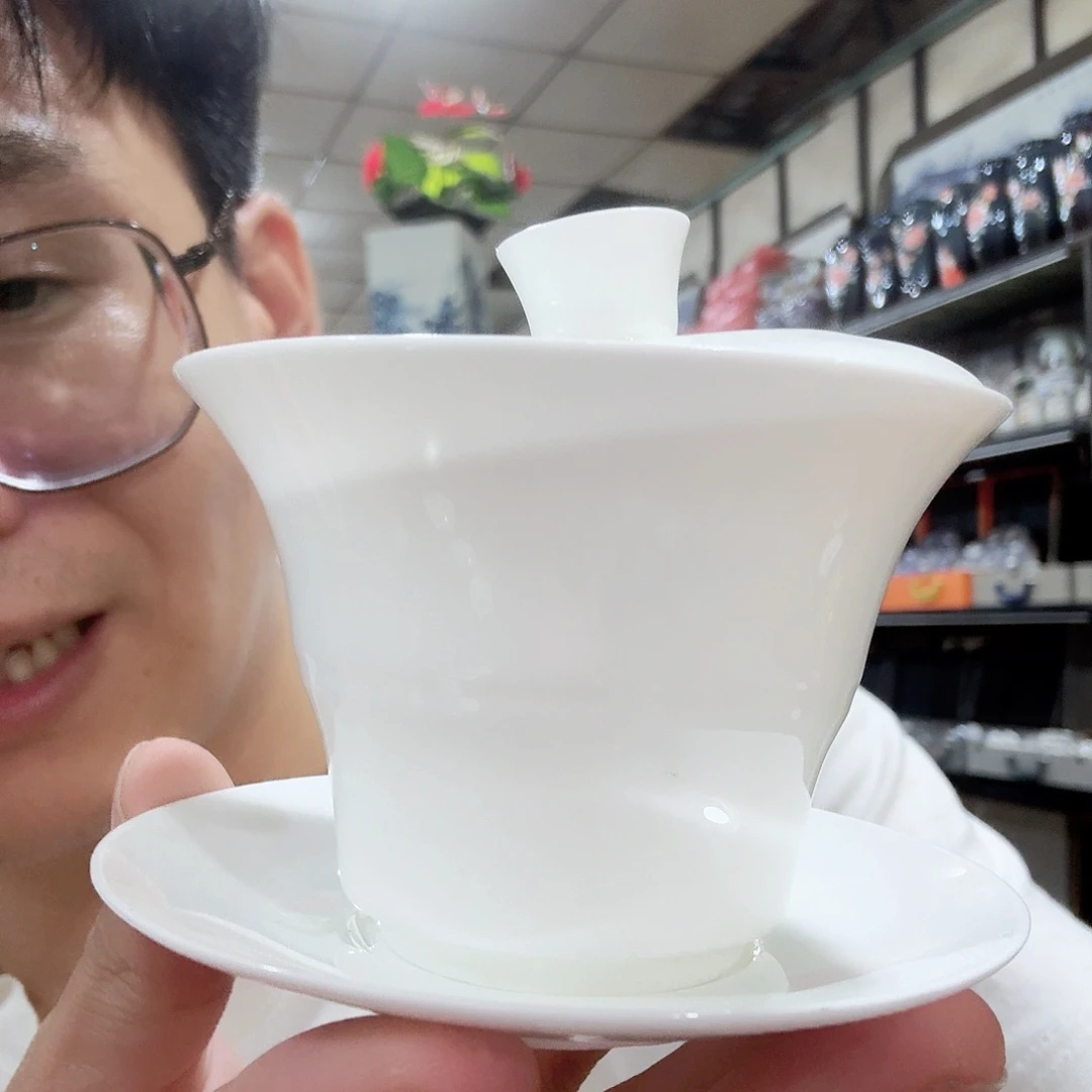 骨瓷超薄竹节盖碗三才