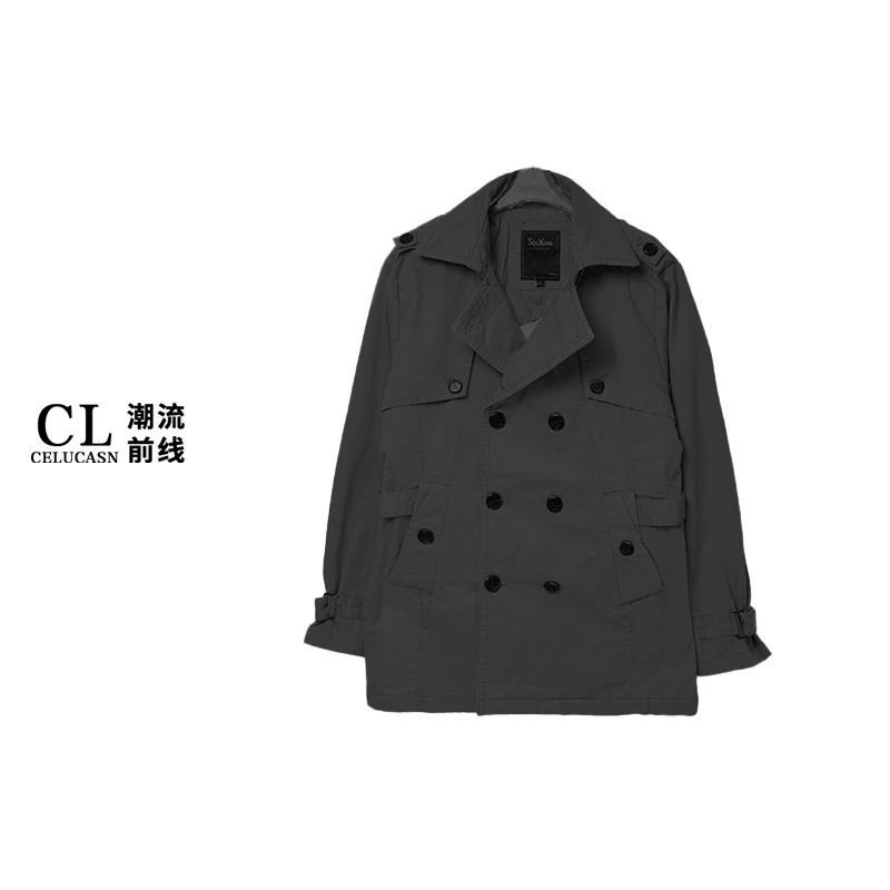 B3OB72843#女新款英伦风双排扣上衣男女同款风衣修身休闲外套