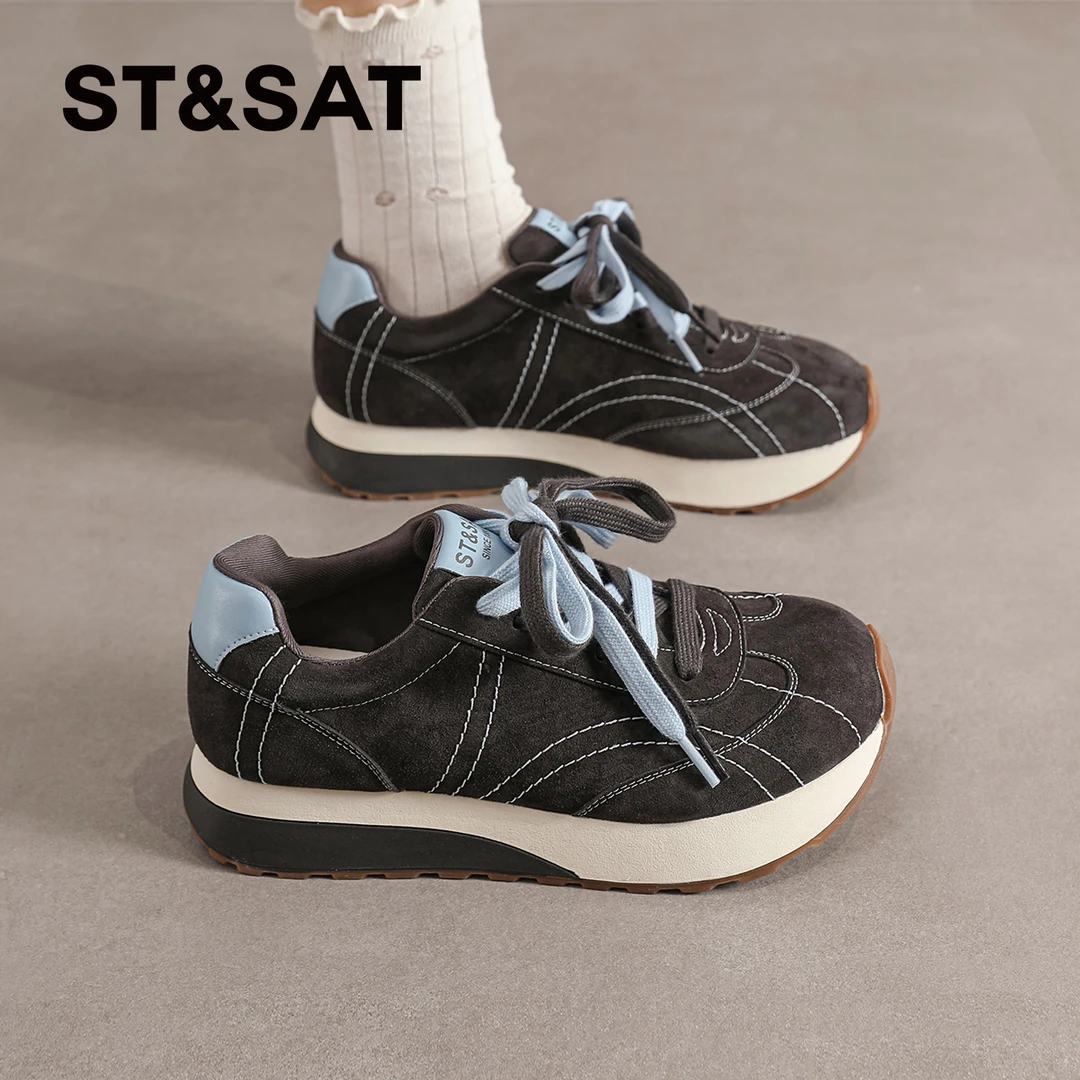 星期六厚底德训鞋女款2025新款秋季拼色复古时尚老爹鞋子增高百搭