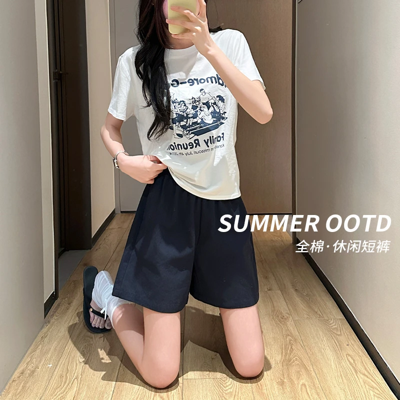 纯棉正版裤型休闲女2025夏季新款a字小个子阔腿显瘦高腰百搭短裤