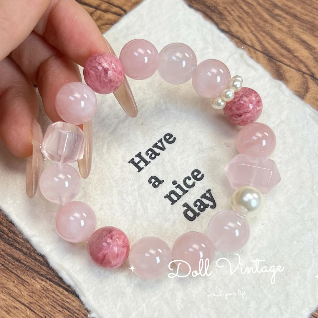 【山楂树】A339-樱花雨粉水晶手串均有色差默认微瑕介意勿拍