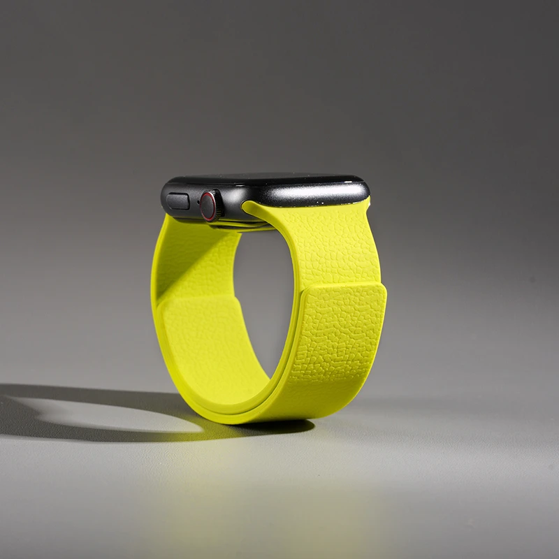 适用苹果iwatchS10手表带APPLE荔枝纹s9硅胶S11磁吸男女ultra腕带