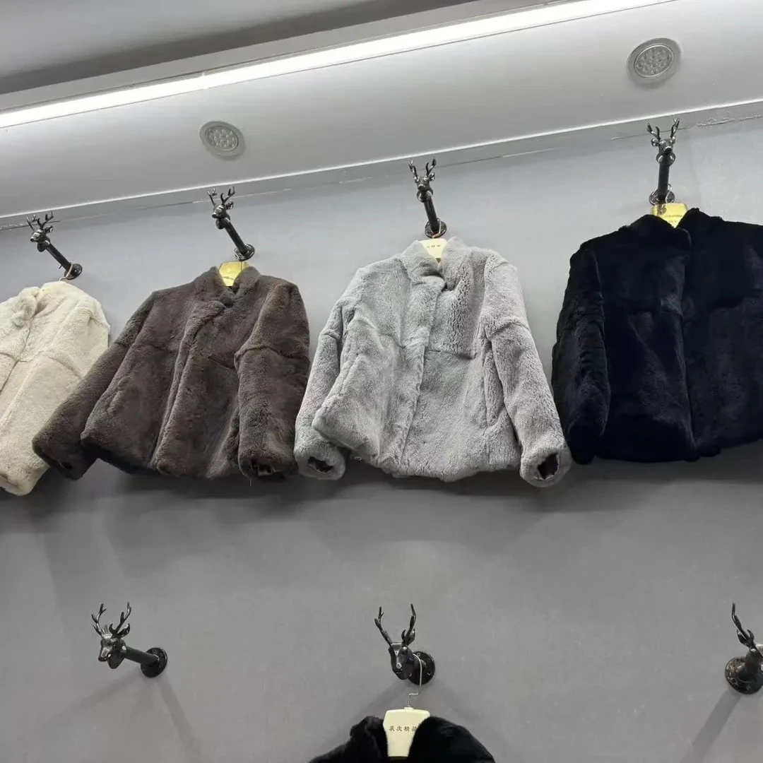 冬季立领加厚里布短款獭兔毛皮草外套加厚保暖