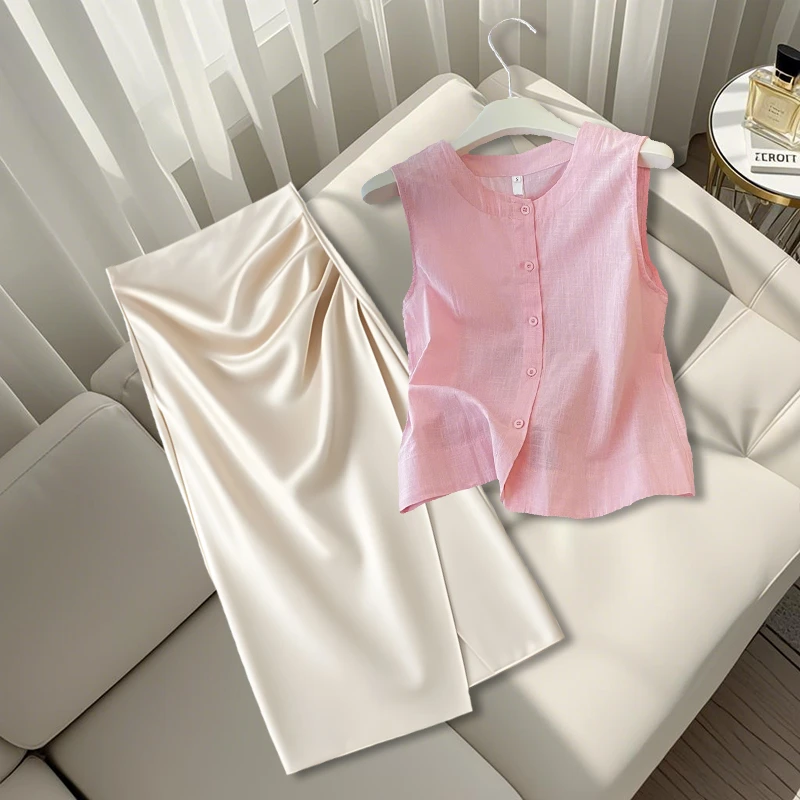 2025夏季新款穿搭一整套独特漂亮粉色上衣时尚简约百搭裙子两件套