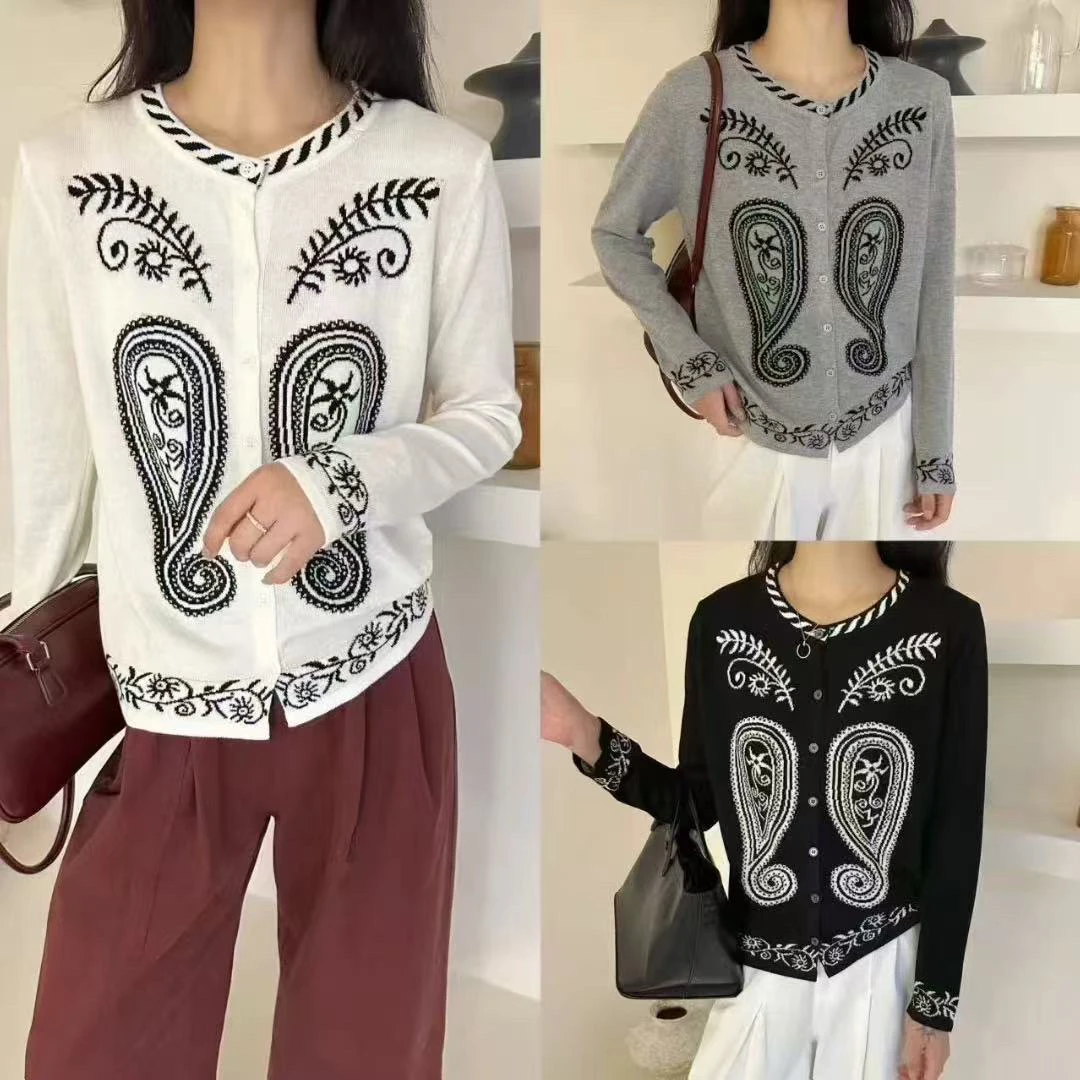 刺绣针织不褪色秋季冬季毛针织衫休闲长袖连帽开衫