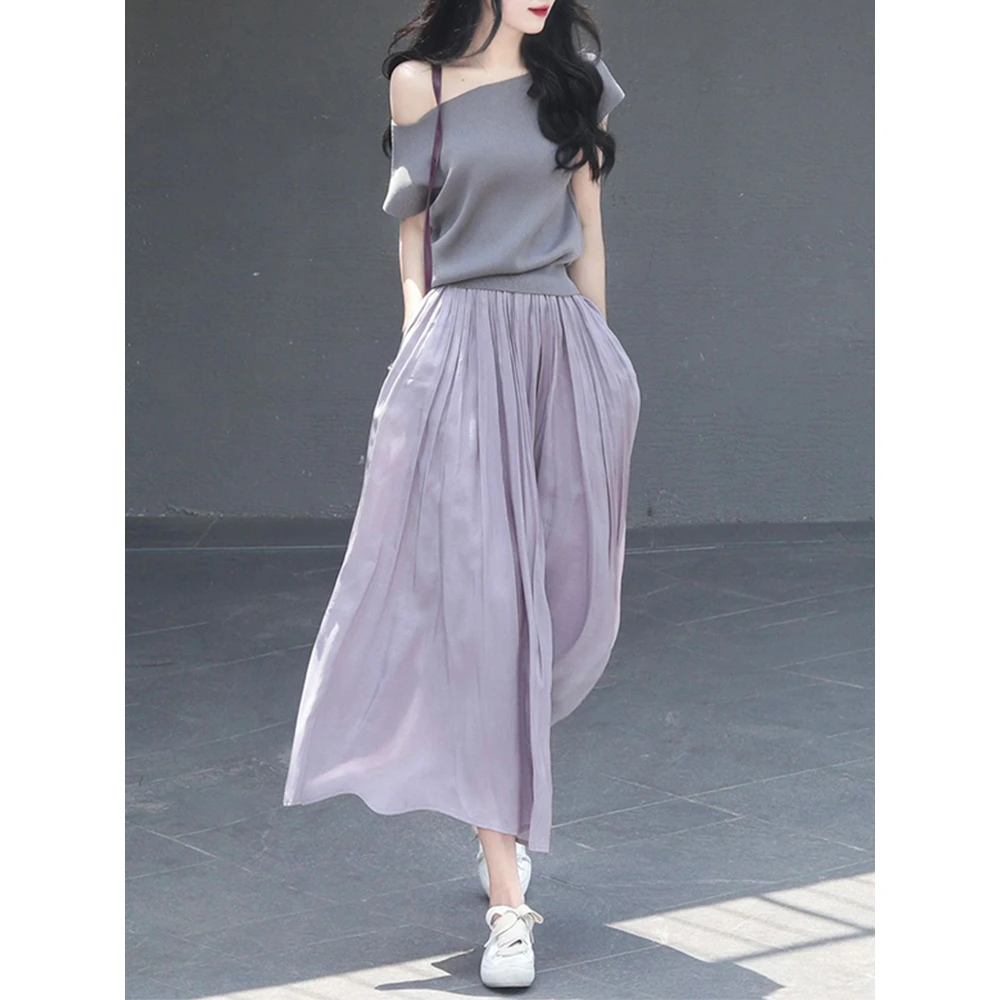 气质轻熟一字领上衣+紫色半身裙JYFM2305 300802