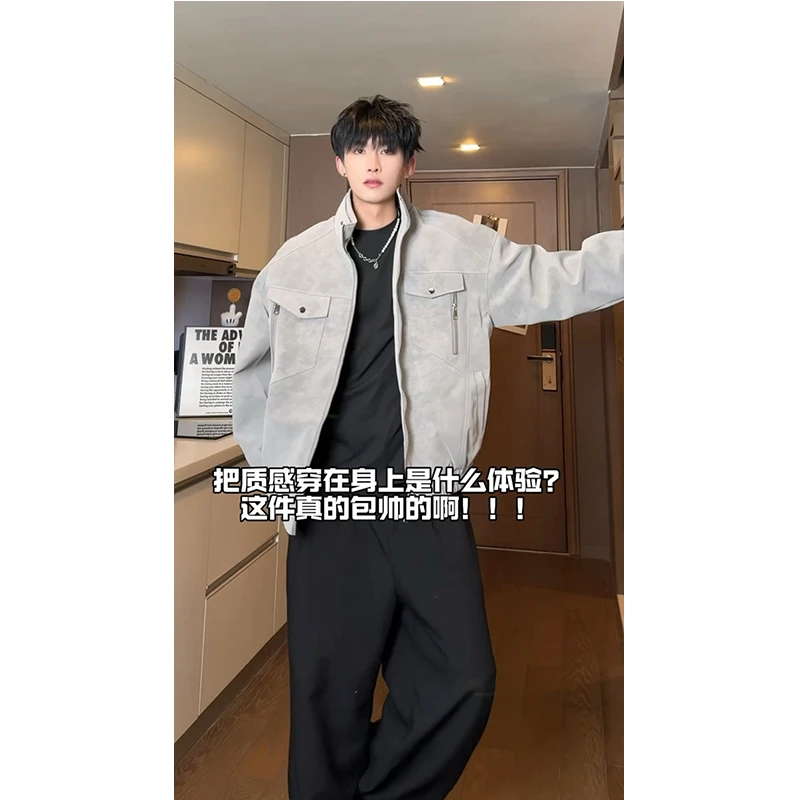 cleanfit飞行夹克外套男春秋款高级感痞帅潮牌立领美式工装pu皮衣