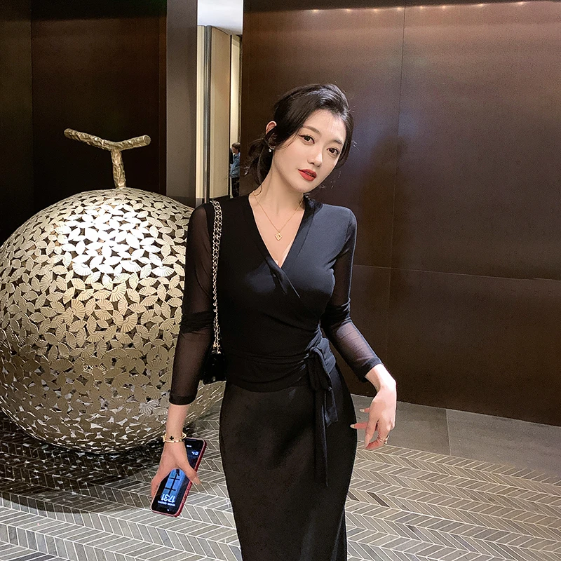 林关关【解构美感】法式围裹设计感网纱上衣春夏气质女人显瘦T恤