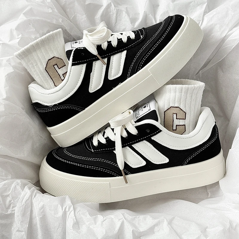 黑色厚底帆布鞋女鞋新款ins夏季小众板鞋休闲情侣运动增高滑板鞋