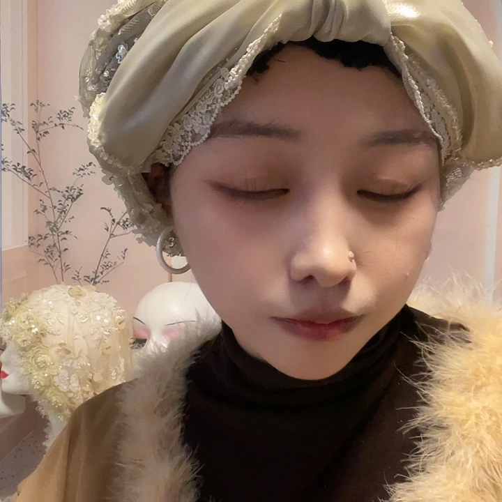 纯棉青绿色重工包头帽子