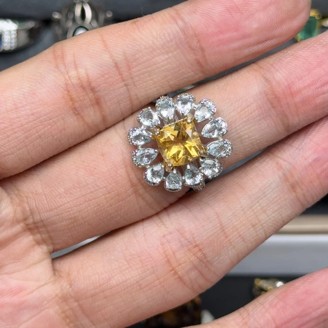 戒指银S925镶嵌黄晶