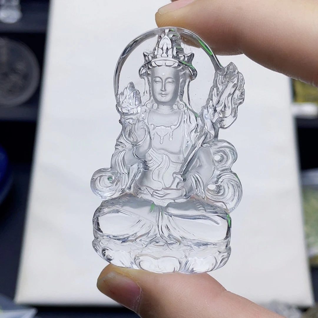 未镶嵌颈饰水晶白水晶立体精雕虚空藏吊坠