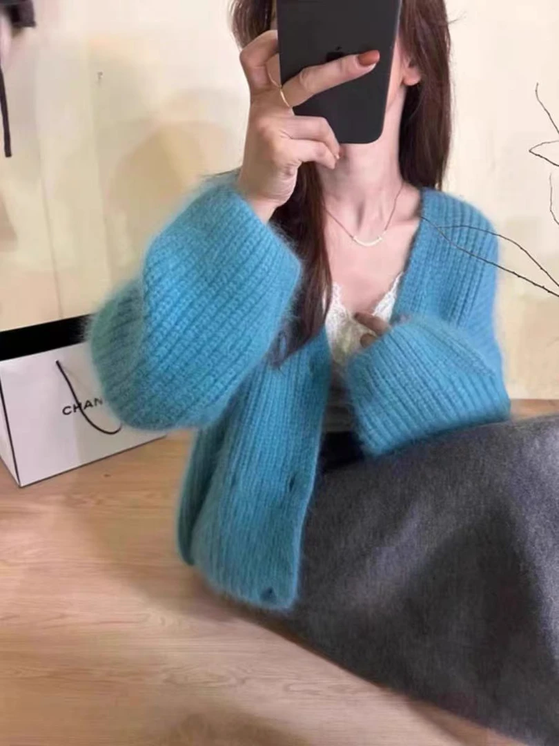 高级感貂绒短款开衫小个子外套女2025新款早秋慵懒上衣