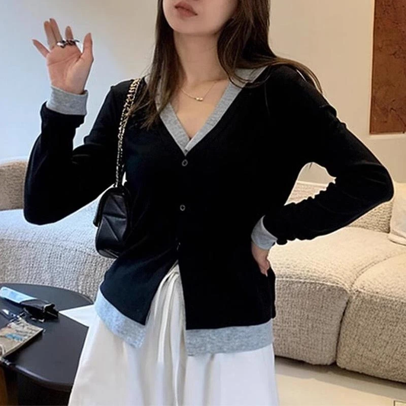 香朵儿韩版高级轻奢女装针织衫2025春秋季新款假两件洋气减龄上衣