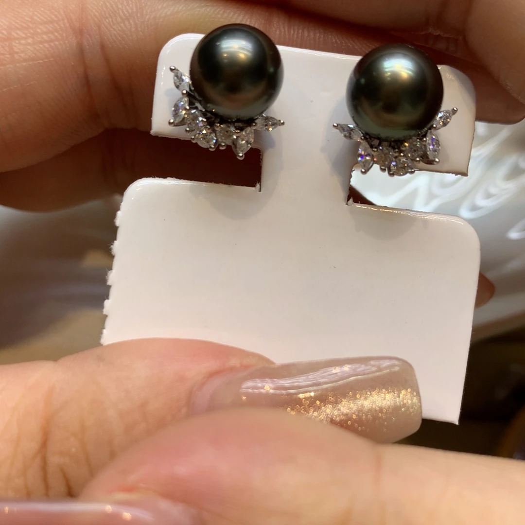 银S925镶嵌耳饰海水珍珠
