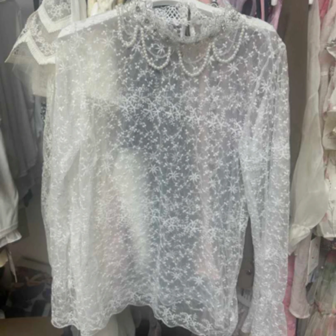 半高领蕾丝打底衫甜美风内搭洋气钉珠纱衣秋冬上衣