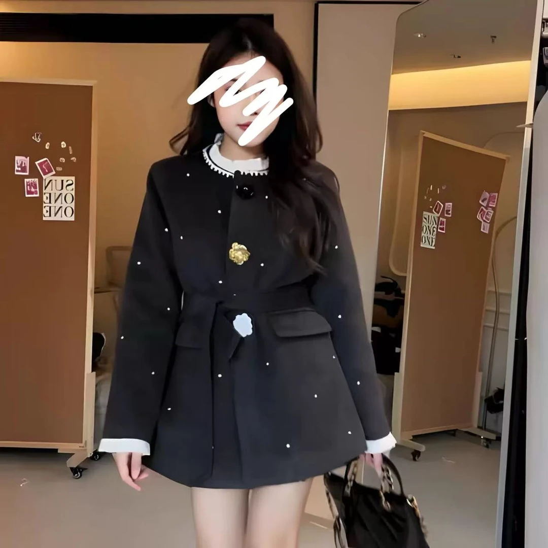 [七七专属] 胖mm加棉收腰重工砖毛呢显瘦百搭保暖外套