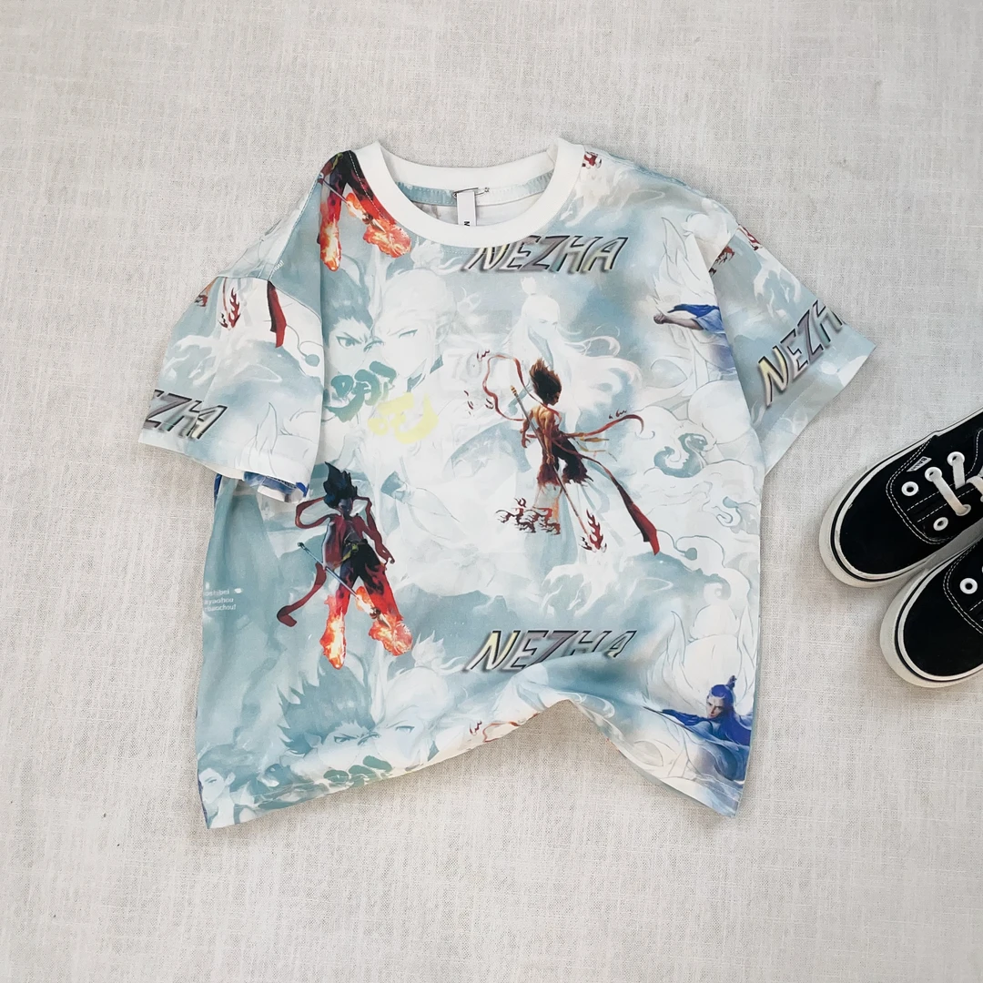 上衣短袖2025男童夏季运动时尚百搭洋气儿童宽松印花