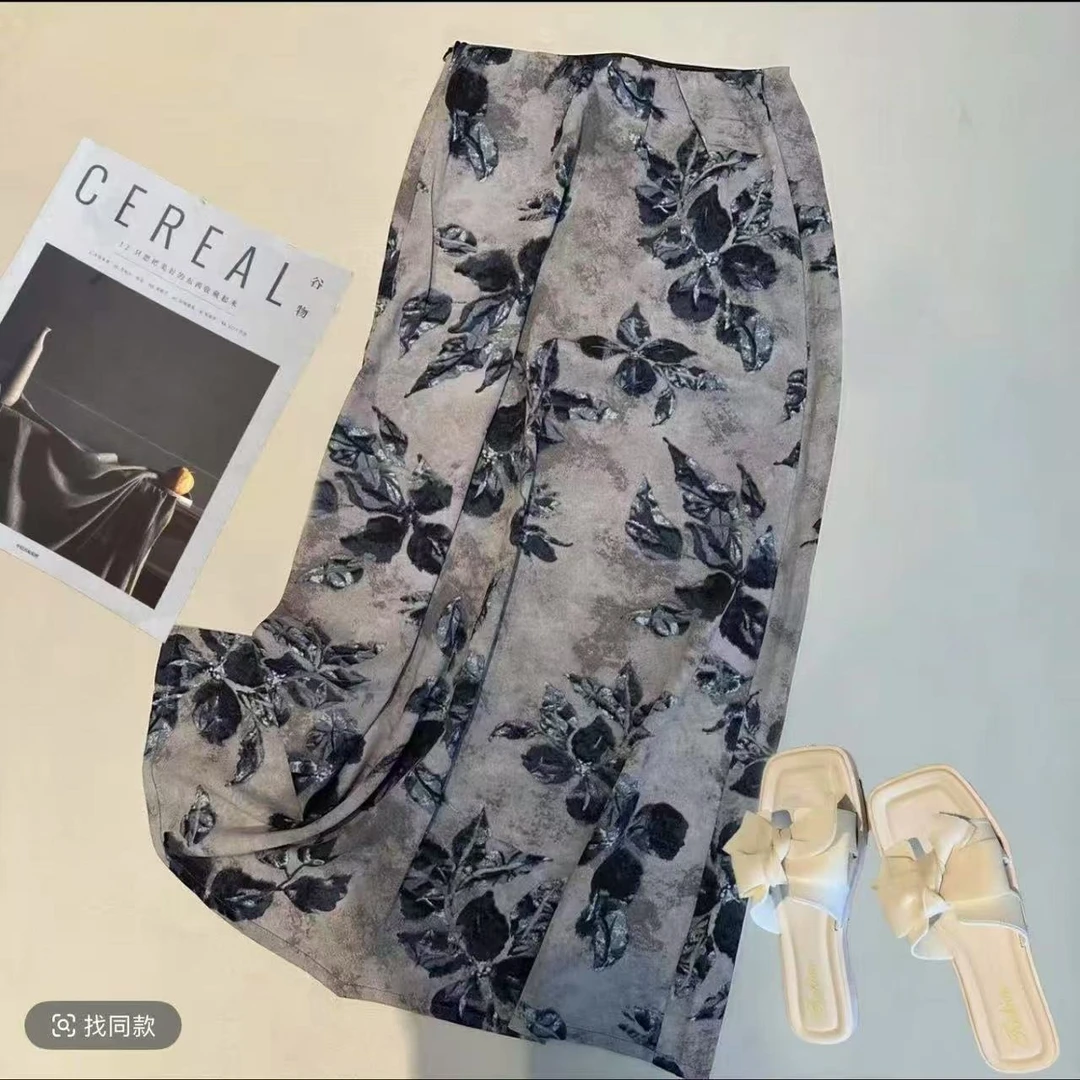 复古碎花A字半身裙女春夏新款高腰显瘦中长款高级感气质裙子607