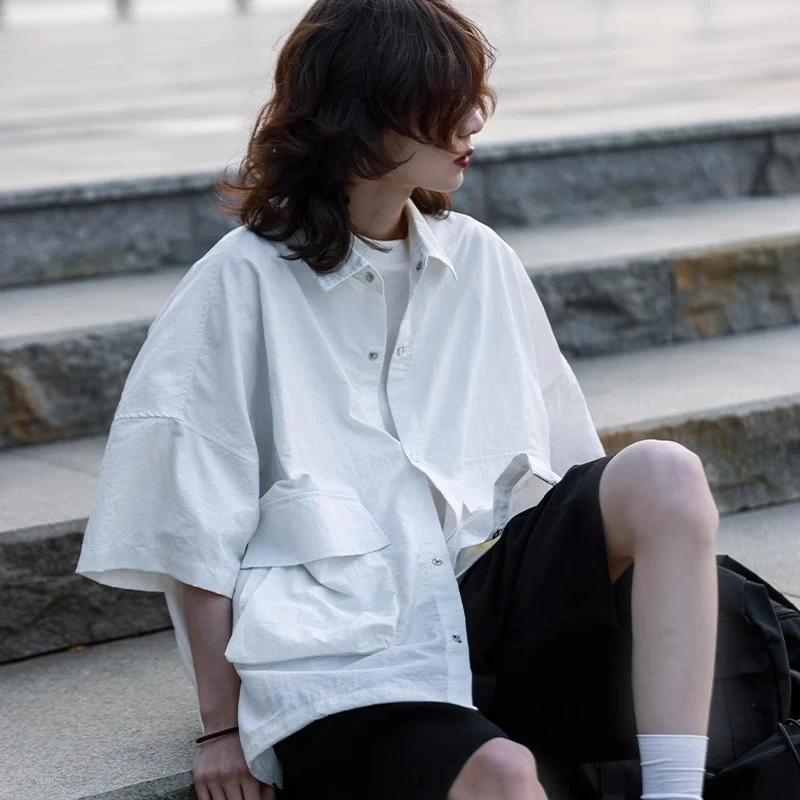 马得工地日系国潮多口袋衬衫短袖休闲百搭宽松MDGDDSZ0021