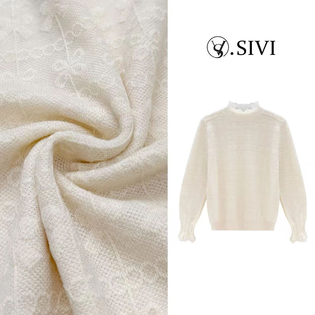 熙薇【光影织叙】2025冬季新款天丝羊毛提花立领羊毛衫H6569