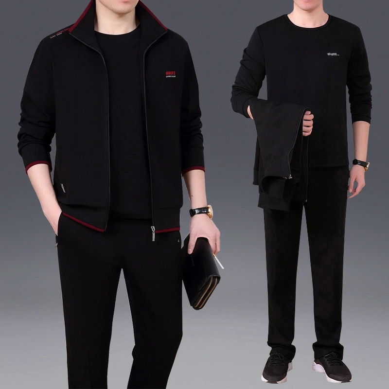 中老年休闲运动套装男士春秋季爸爸装卫衣三件套中年人加大码服装