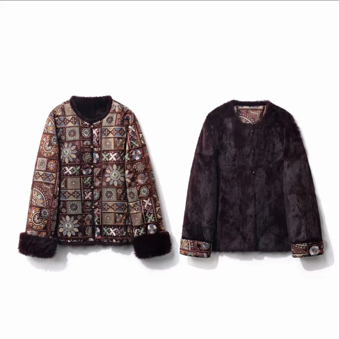 M325曼裳格2025冬季新款   双面穿刺绣皮毛外套