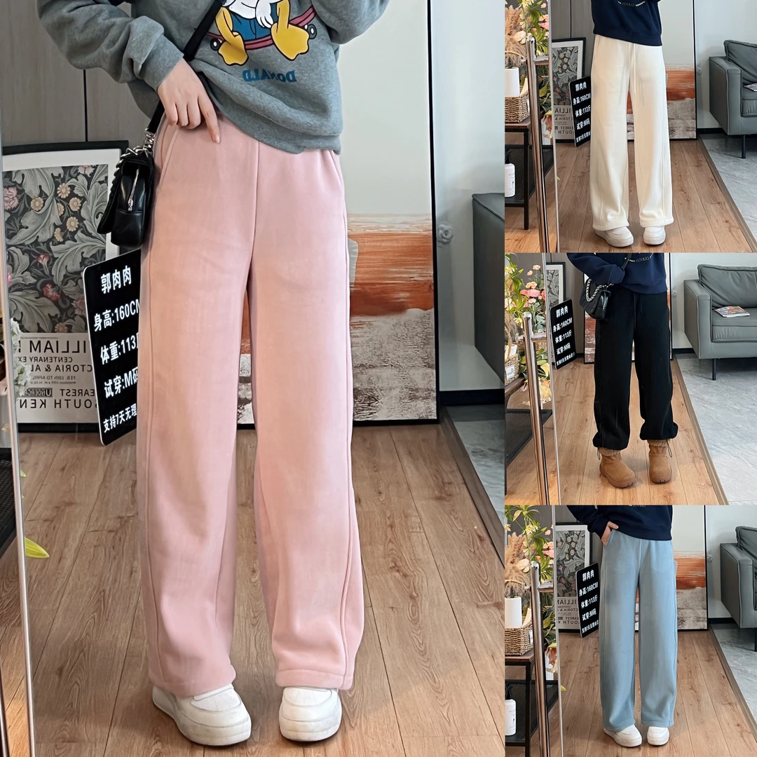 【郭肉肉】''暖宝‘’双面绒裤脚有抽绳冬季宽松直筒加厚百搭猪鼻扣