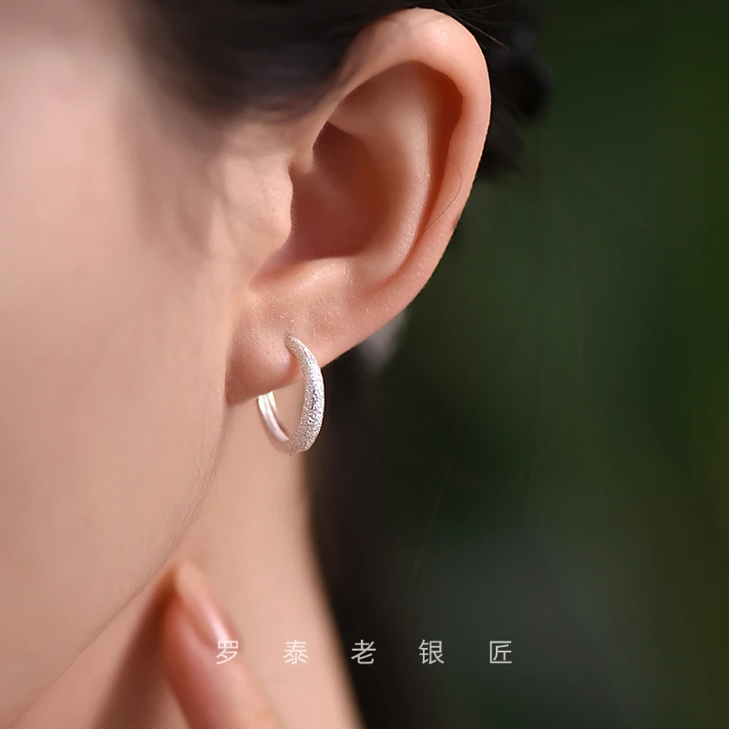 罗泰老银匠 足银耳饰 999纯银满天星耳环女士款轻奢气质耳圈耳扣