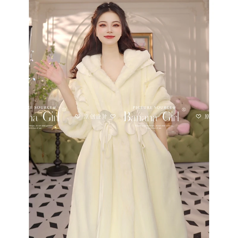 Bananagirl【未闻花名-月光】睡衣女秋冬新年连帽睡袍家居服可外穿