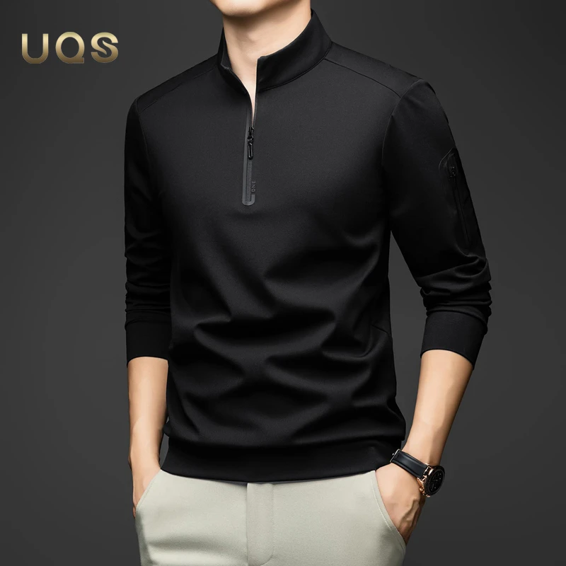长袖半高领男士秋季新款卫衣轻奢极简时尚拉链领百搭商务休闲日常