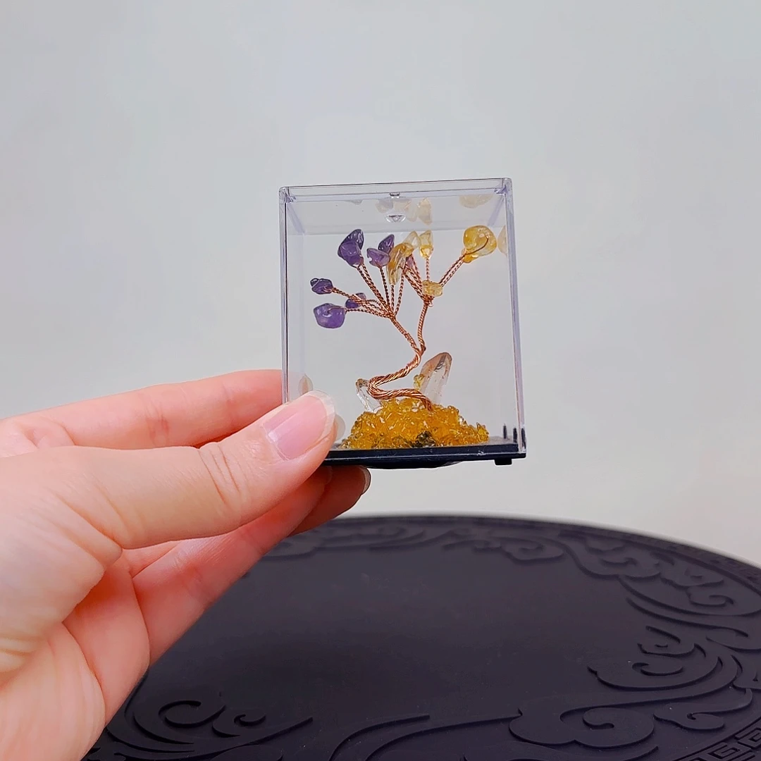 木简约紫黄晶发财树摆件