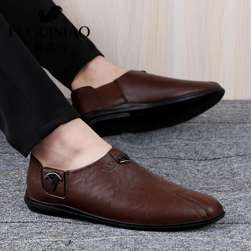 富贵鸟皮鞋男真皮软底百搭潮流英伦男鞋一脚蹬轻便透气商务休闲鞋