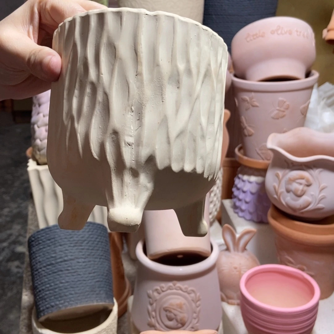 13×14白陶三脚树纹 粗陶1个