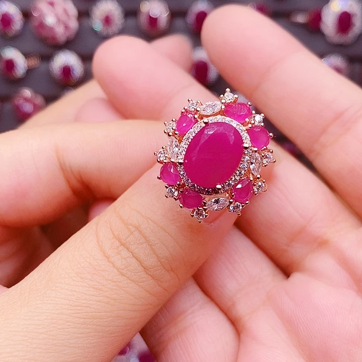 戒指银S925镶嵌红宝石