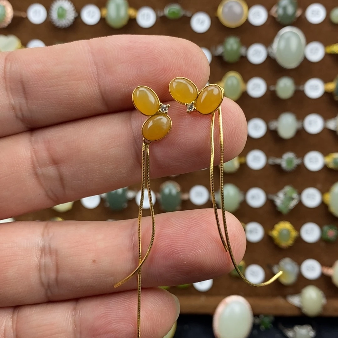 和田玉（糖玉）银S925镀金镶嵌戒指