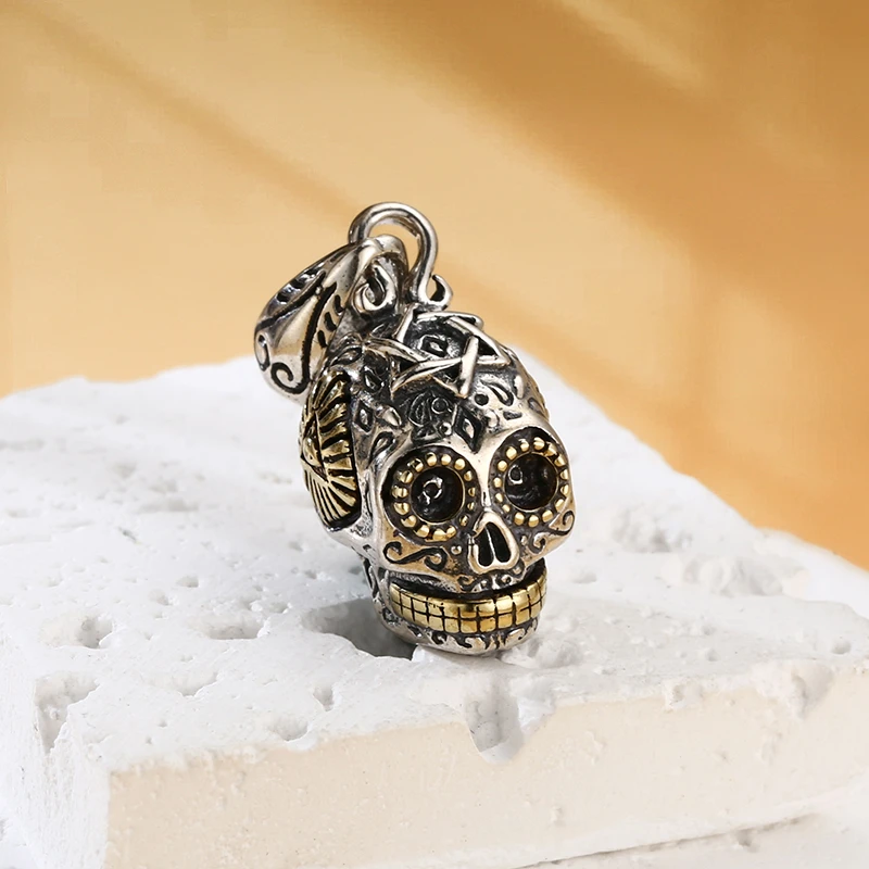 吊坠925银 时尚花朵骷髅牌吊坠 百搭项链流行挂坠