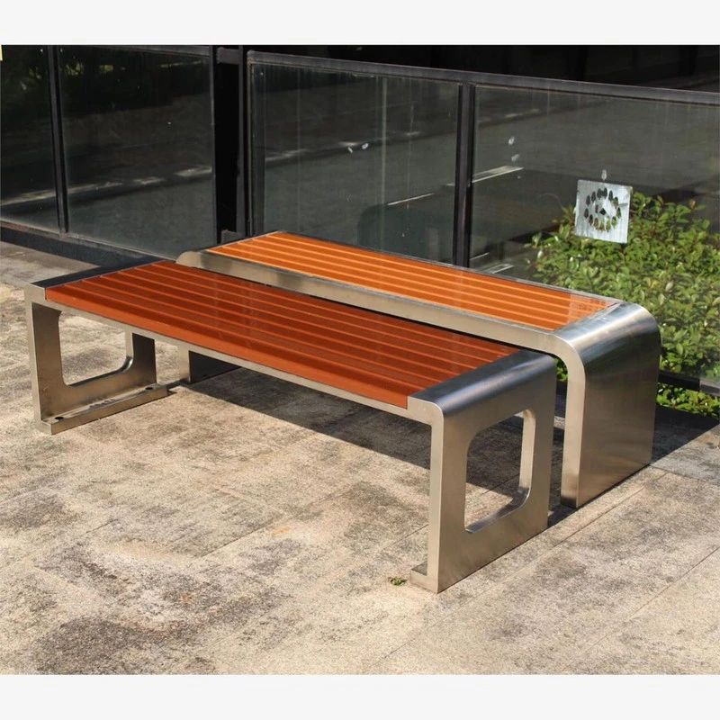 户外不锈钢公园椅长椅休闲靠背双人椅室外长条凳庭院广场排椅塑木