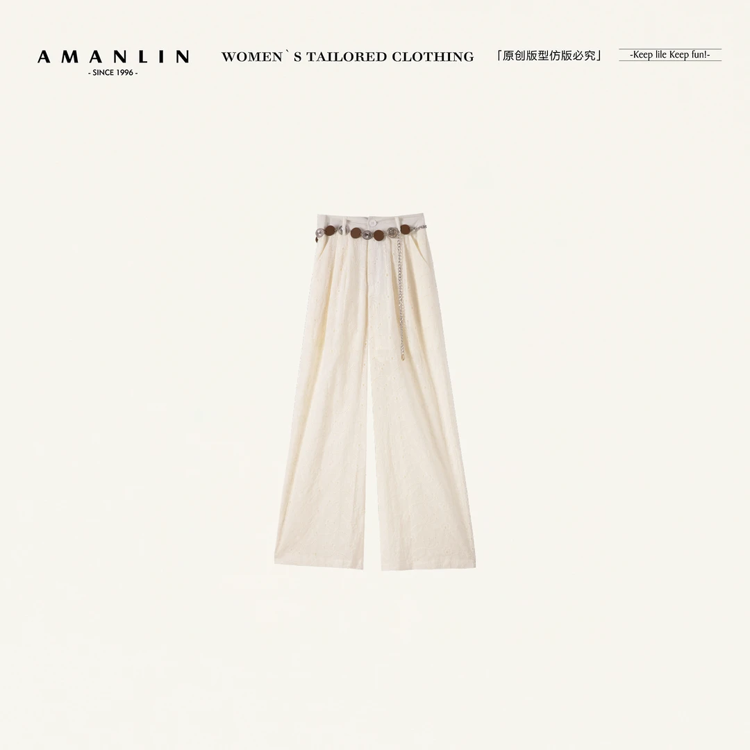AMANLIN/阿谩琳欧若风夏季新款高腰显瘦百搭气质休闲裤Y598971