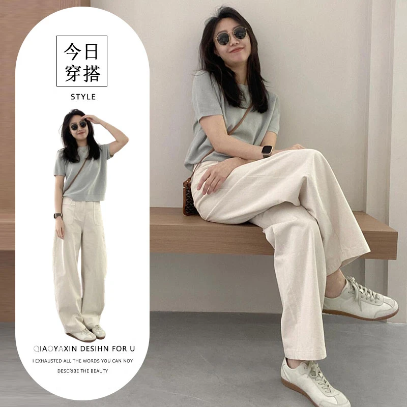 2025年夏季新款薄款时尚套装女气质百搭灰色上衣阔腿休闲裤两件套